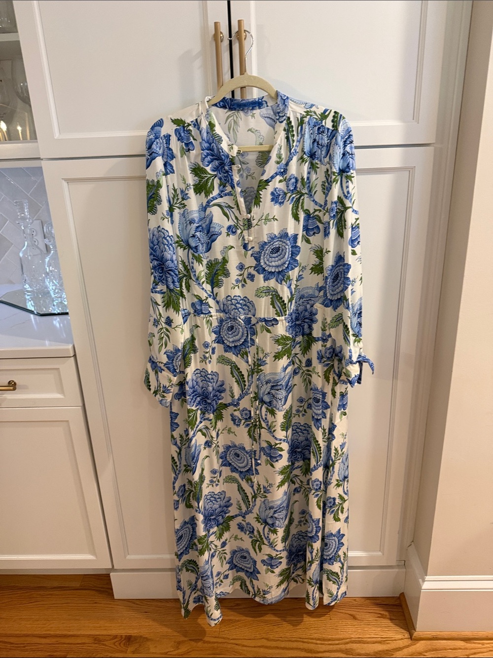J. McLaughlin White Maxi Dress with Blue and Green Floral Print